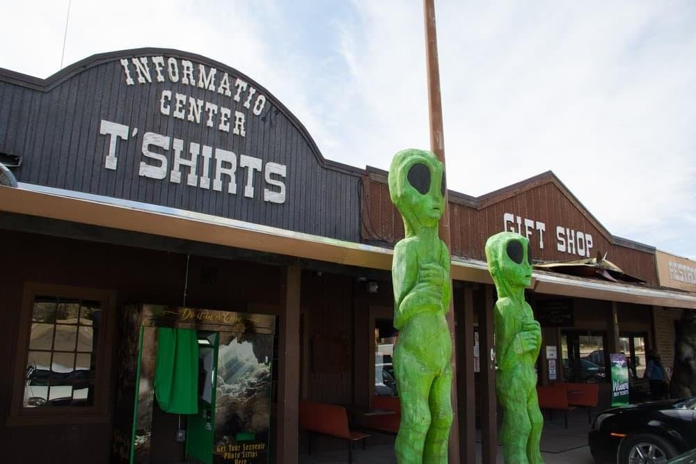 Big Green Aliens Outside the Gift Shop and Visitor's Center